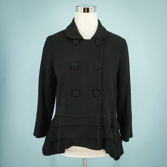 Thakoon Size 6 Black Double Breasted Layered Silk Lined Wool Blazer Jacket - Picture 1 of 6